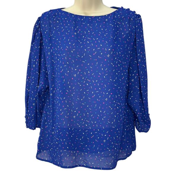 Vintage Josephine Blouse 3/4 Sleeve Blue Dot Size 14 Shoulder Button Detail - Picture 1 of 5